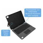 Onn Keyboard Folio Case for 11 Inch Tablet, Detachable Bluetooth Keyboard with Built-In Trackpad, Magnetic Kickstand, Integrated Stylus Holder, Black