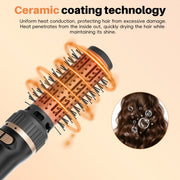 SKIMI Rotating Hair Dryer Brush, Auto-Rotating, Negative Ionic, 2 Interchangeable Round Brushes, Gold