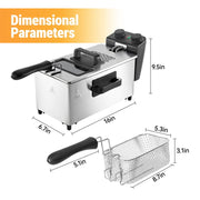 Daluvenix DA-KI07009 Electric Deep Fryer, 5L Capacity with 3 Frying Baskets, 1700W Power, Time & Temperature Control, Silver
