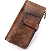 Vensio Genuine Leather Long Wallet for Women, Vintage Checkbook Style, RFID Blocking, Vintage Red-Coffee
