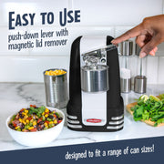 Nostalgia Retro Electric Can Opener with Magnetic Lid Remover, Built-in Knife Sharpener, Bottle Opener, Black, NRCO3BK6A