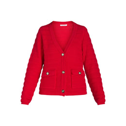 99 Jane Street Women's Button Front V-Neck Cardigan, Urban Red, M