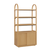 Beautiful WL-BT-006 Fluted 3-Shelf Bookcase with Storage Cabinet by Drew Barrymore, Warm Honey Finish