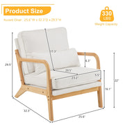UBesGoo Modern Arm Chair Linen Fabric Upholstered Comfy Reading Accent Chair with Solid Wood Frame Beige and Oak