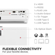 ViewSonic PX749-4K UHD 4K Gaming Video Projector, 4000 ANSI Lumens, HDR/HLG Support, 16:9 Aspect Ratio, 1.3x Optical Zoom, USB-C Connectivity, Harman-Tuned Speaker