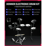 Donner DED-200 Adults Electric Drum Set 31 Kits and 450+ Sounds, Throne, Headphones, Sticks, USB MIDI