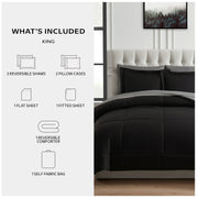 Mainstays All in One Reversible Comforter and Sheet set- 7 Piece, King, Black - Machine Washable