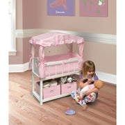 Badger Basket Canopy Doll Crib with Baskets, Bedding, and Mobile White/Pink