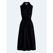Free Assembly Women's Sleeveless Cotton Maxi Shirtdress with Adjustable Belt, Black, Relaxed Fit, Sizes XS-4X