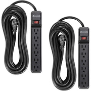 DEWENWILS 2-Pack 6-Outlet Surge Protector Power Strip, 500 Joules, 25 ft Long Cord, Right-Angle Flat Plug, Wall Mountable, Black, HOU625B