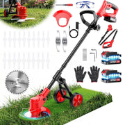 Tanbaby Cordless Electric String Trimmer, 6 Inch Battery Powered Weed Wacker with 3 Blade Types, Adjustable Handle, Detachable Wheels, Lightweight Lawn Edger GCJ-06B
