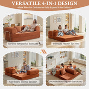 COOLHUT Combination Sofa, Multifunctional Convertible Floor Sofa Bed, High-Density Sponge, Soft Corduroy Fabric, Silver Metal Legs, Beige or Pumpkin Brown