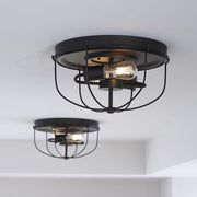 Progress Lighting Medal Collection 2-Light Graphite Industrial Flush Mount Ceiling Light, 14.5 in, Dimmable, P350195-143
