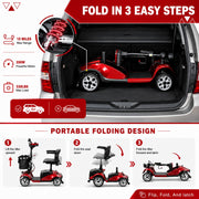 Mbxcooter 4 Wheel Mobility Scooter for Seniors and Adults, Foldable Electric Wheelchair, 350W Motor, 15 Mile Range, Adjustable Seat, LED Lights, 300 lb Capacity, Compact Travel Design