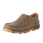 Twisted X Men's Slip-On Driving Moc Loafer, Genuine Leather Woven Vamp, CellStretch Cushioning, Eco-Friendly Blend85 Footbed, Slip-Resistant Rubber Outsole, Bomber Brown, MXC0018