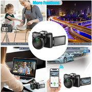Oiexi 4K 48MP Digital Camera With 180 Degrees Flip Screen & 32GB Micro Card, 2 Batteries (Black)