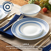 Corelle Laila 18-Piece Glass Dinnerware Set, Triple-Layer Chip Resistant Vitrelle, Blue Band Pattern, Service for 6, 1152253