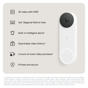 Google Nest Doorbell Wired 3rd Gen, 2K HDR Video, Gemini Technology, Night Vision, Two-Way Audio, Linen, GA09969-US