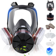 Pomerol Full Face Respirator Mask with 40mm Activated Carbon Filter, Anti-Fog Scratch-Resistant Lens, Adjustable Headband, Black, 1-Pack 19360172879