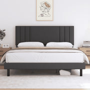 Lecuneey Twin Size Platform Bed Frame with Upholstered Gray Headboard and Under Bed Storage