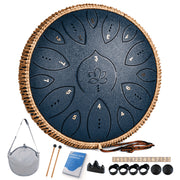 Lidguni Steel Tongue Drum, 13 in, 15 Notes Tuned to C Major, Yellow, Carbon Steel Frame