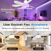 DNXNIAIFY Ceiling Fan with Light, 20.5 in ABS Crystal Blades, Multi-Color RGB LED, White