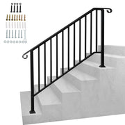 Zimtown 4or5steps Handrails for Outside Steps Handrails for Stairs Fits 1-5 Step Wrought Iron Picket Handrail Black
