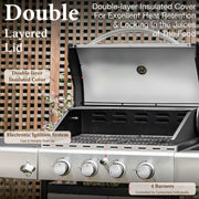 Summit Living 4 Burner Propane Gas Grill with Side Burner Stainless Steel 42,000 BTU(Silver)