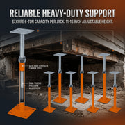 Beslands House Floor Jacks, 8 Pack, 6 Ton Capacity, Adjustable Height 11.8-16 in, Galvanized Telescoping Steel Jacks for Lifting and Support, 0710
