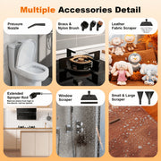 KANFUAQ Handheld Steam Cleaner, 2500W Power, 3-Level Adjustable Steam Control, 1.4L Large Tank, 15pcs Accessories, Portable Steamer for Home Bathroom Kitchen Car, White, TC-SC-005