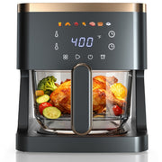 Patbrela 7-in-1 Air Fryer, 5 QT Clear Glass Basket with 360 Cooking Window, 1400W Precise Heating, LED Smart Touchscreen, Dishwasher-Safe Stainless Steel Basket