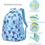 Forestfish Teen Backpack Set with Daisy Print, Water-Resistant Nylon, Includes Insulated Lunch Bag and Pencil Case, Large Blue School Bag