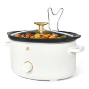 Beautiful 19973 8 Qt Manual Slow Cooker with Removable Ceramic Pot, 3 Heat Settings, Steel Lid Holder, White Icing