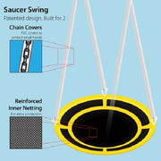 Sportspower Super Saucer Metal Swing Set with 2 Swings and 1 Piece Heavy Duty Slide
