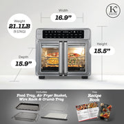 Kitchen Elite KE-AFO-109FD 26 Qt French Door Air Fryer Oven, Countertop Cooker with LED Display