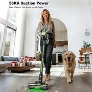 Cocbny Cordless Stick Vacuum Cleaner, 58KPa Suction, 55-Minute Runtime, Self-Standing with LED Display, Anti-Tangle Brush, Wall Mount Charging, Army Green