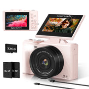 XLURC 5K Digital Camera, 75MP Sensor, 5K UHD Video, 18X Digital Zoom, Autofocus, 3-Inch 180 Flip Screen, WiFi, Pink, W08B-Pink