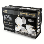 Thyme & Table TT1166 12-Piece Nonstick Aluminum Cookware Set, Heavy-Duty, Induction Compatible, Oven Safe, White