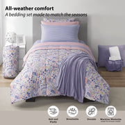 Mainstays 14-Piece College Dorm Essentials Bundle, Reversible Purple Floral and Pink Comforter Set, Twin-XL