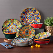 Vancasso Bohemian 16 Piece Dinnerware Set, Multicolor Porcelain Plates and Bowls for 4, Oven Friendly