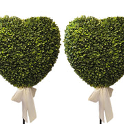 My Texas House Boxwood Heart Topiaries with White Bow, Green, 32 in, 2 Count