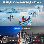 Campark Camcorder AC11A, 4K 30fps Video, 48MP Photos, 3-Inch 270 Rotatable Touchscreen, IR Night Vision with LED Fill Light, 16X Digital Zoom, Wireless Remote