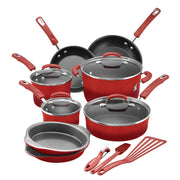 Rachael Ray VIPRB-17640-T Classic Brights 15 Piece Nonstick Pots and Pans, Red Gradient