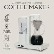 Willow Pour Over Coffee Maker, 10-Cup Capacity, Fast Heating Stainless-Steel System, Eco-Friendly 99% Recycled Plastics, Auto Drip Stop, Auto Shut-Off, White, 7710MY