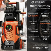 FOTING KLC-PROC 5000 PSI at 3.3 GPM 14 Amps Corded Electric Pressure Washers, Quick Connect Tips