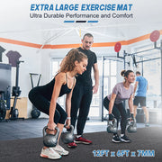 Easoger YB01S23B10026 12'x6' Black Gym Mat, Thick Large Exercise Yoga Mat for Men and Women Aerobics