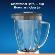Oster Countertop Blender, 6-Cup Boroclass Glass Jar, 800W Motor, Stainless Steel Crush 4 Pro Blades, One-Touch Smoothie and Salsa Programs, Gray, 2181591