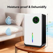 HUMSURE Dehumidifier, 120 OZ Water Tank, 10 Pints Daily Capacity, Quiet Operation, Auto Shut-Off, Adjustable Humidity Control, 7 Color LED Light, White, DH12