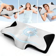 RELOIVE Cervical Neck Pillow, Contour Memory Foam, Ergonomic Neck Support for Side Back Stomach Sleepers, Includes Breathable Pillowcase, Black