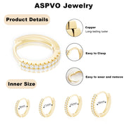 APSVO 18K Gold Plated Hoop Earrings Set, 4 Pairs, Cubic Zirconia, Small Huggie Cartilage Earrings, Hypoallergenic, Multiple Sizes